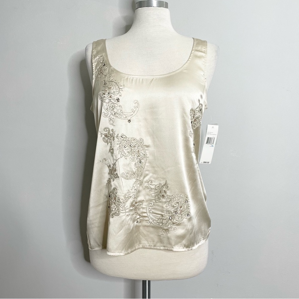 CITY UNLTD. Winter Wonderland Silk Blend Crystal and Sequins Embellished Tank
